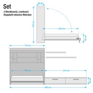 Ensemble lit mural Majano Blanc / Imitation duramen de hêtre - 160 x 205 cm - Matelas à ressorts Bonnell