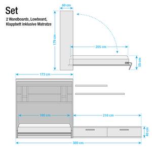 Schrankbett-Kombination Majano Weiß / Eiche Sonoma Dekor - 160 x 205cm - Schaumstoffmatratze
