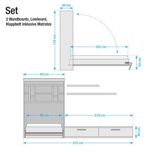 Wandklapbed combinatie Majano Wit - 86 x 205cm - Bonell-binnenveringmatras