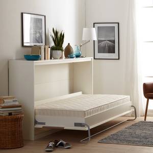 Lit escamotable KiYDOO smart Blanc / Imitation noyer - 90 x 200cm - Matelas à ressorts Bonnell