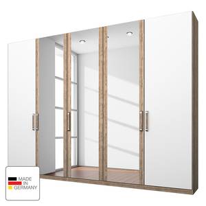 Kleiderschrank Lea Eiche Sanremo hell Dekor/Alpinweiß - Breite: 250 cm - 5 Türen - 3 Spiegeltüren