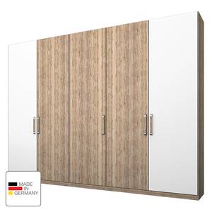 Armoire à  vêtements Lea Imitation chêne clair de San Remo / Blanc Alpin - Largeur : 250 cm - 5 portes - Sans portes miroir