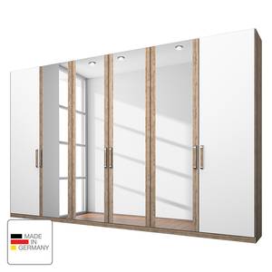 Kledingkast Lea Lichte San Remo eikenhouten look/alpinewit - Breedte: 300 cm - 6 deuren - 4 spiegeldeuren