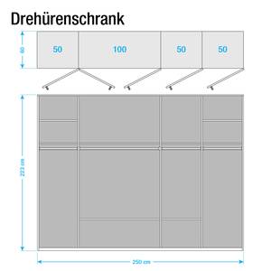 Armoire à  vêtements Lea Avec tiroirs Imitation chêne clair de San Remo / Blanc Alpin - Largeur : 250 cm - 5 portes - 3 miroir