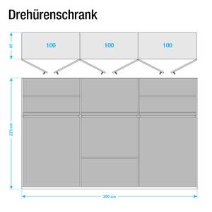 Armoire à  vêtements Lea Avec tiroirs Imitation chêne clair de San Remo / Blanc Alpin - Largeur : 300 cm - 6 portes - 2 miroir