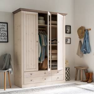 Armoire à vêtements Lyngby III Pin massif - Blanc / Gris minéral