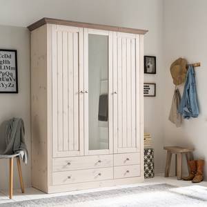 Armoire à vêtements Lyngby III Pin massif - Blanc / Gris minéral