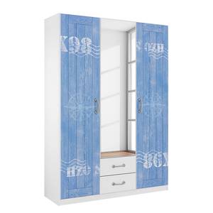 Kledingkast Torben (3-deurs) wit - lichtblauw