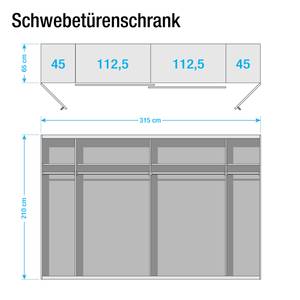 Combikast Lotto III Breedte: 315 cm - 4 deuren - Zonder passe-partout lijst