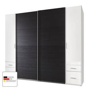 Combikast Lotto IV Alpinewit/Zwarte eikenhouten look - Breedte: 225 cm - Zonder passe-partout lijst