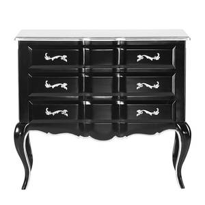 Commode Lola III Acajou partiellement massif Noir brillant / Argent