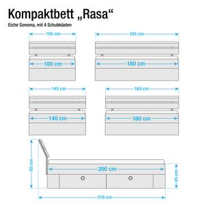 Lit compact Rasa Imitation chêne de Sonoma / Blanc alpin - 100 x 200cm - Sans éclairage