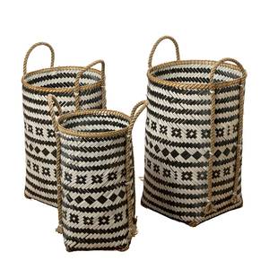 Panier Yantai I (set de 3) Bambou - Noir / Blanc