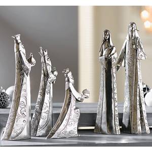 Krippen-Figuren Antik Silber 5-teilig Kunststein, Silber