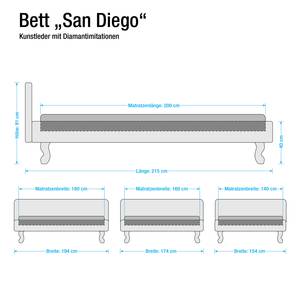 Gestoffeerd bed San Diego kunstleer/diamant imitatie - Wit - 180 x 200cm