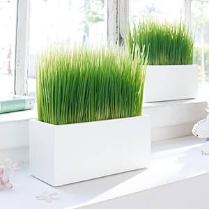 Kunstpflanze Gras im Pflanztopf Kunststoff/Keramik - Grün/Weiß