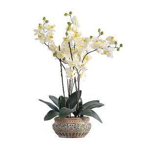 Kunstpflanze Orchideentopf Antik Textil/Keramik - Weiß/Grün