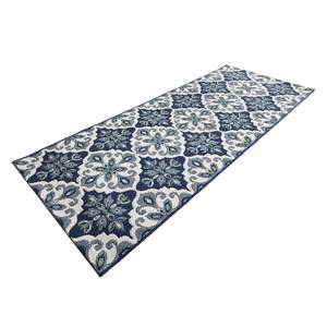 Tapis de couloir Jewel Fibres synthétiques - Bleu foncé / Blanc