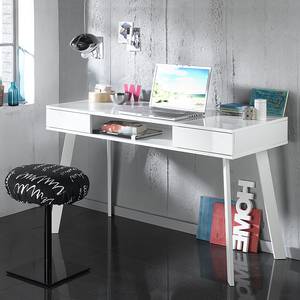 Table pour ordinateur portable Tamale Blanc brillant - Avec 2 tiroirs