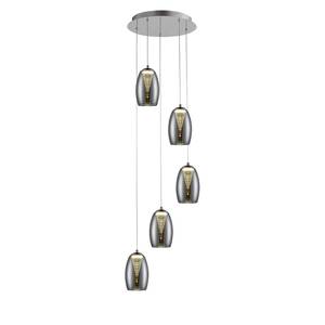 LED-hanglamp Metropolis Spiral V rookglas/staal - 5 lichtbronnen