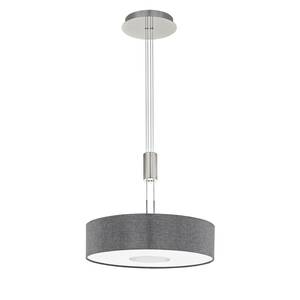 LED-Pendelleuchte Romao I Leinen / Stahl - 1-flammig - Grau - Durchmesser Lampenschirm: 53 cm