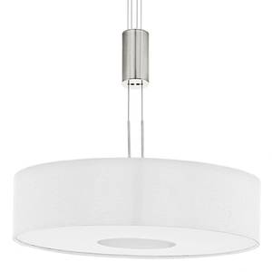 LED-Pendelleuchte Romao I Leinen / Stahl - 1-flammig - Weiß - Durchmesser Lampenschirm: 53 cm