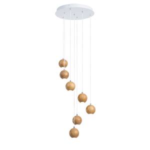 Suspension LED Wookie Chêne massif / Fer - 7 ampoules