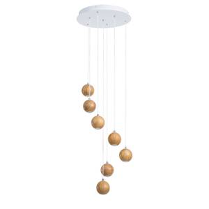 Suspension LED Wookie Chêne massif / Fer - 7 ampoules