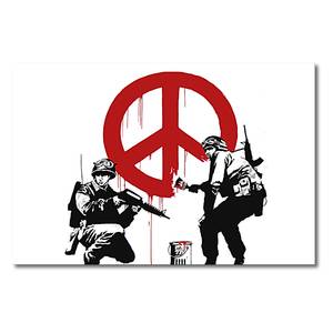 Foto op canvas Banksy No. 15 canvas - wit/rood
