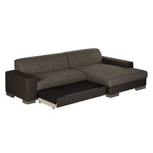 Ecksofa San Pedro Kunstleder / Strukturstoff - Dunkelbraun - Longchair davorstehend rechts