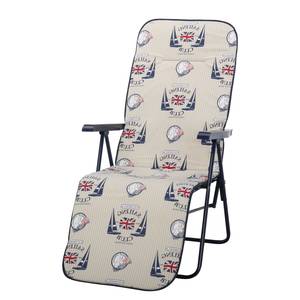 Chaise longue Chiemsee Avec matelas - Tube en acier / textile - Blanc / Motif bleu - beige