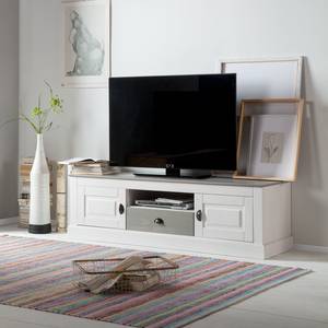 Meuble TV Neely Pin massif - Blanc / Gris