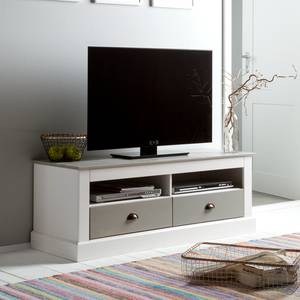 TV-Lowboard Neely I Kiefer massiv - Weiß / Grau
