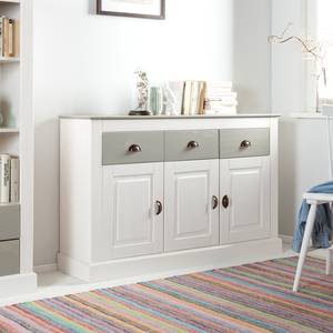 Sideboard Neely Kiefer massiv - Weiß / Grau