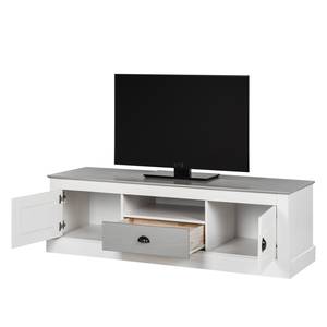 Meuble TV Neely Pin massif - Blanc / Gris