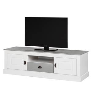 Meuble TV Neely Pin massif - Blanc / Gris