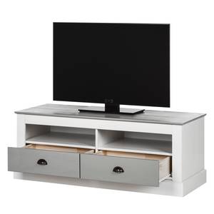 Meuble TV Neely I Pin massif - Blanc / Gris