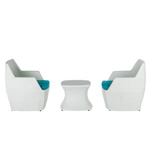 Loungeset White Cloud (3-delig) polyrotan/stof - wit - turquoise