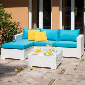 Tuinmeubelset Paradise Lounge (3-delige set) - polyrotan / textiel - wit / turquoise