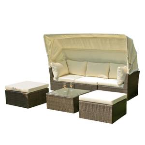 Loungegruppe Santiago (4-teilig) Polyrattan / Webstoff - Braun / Creme