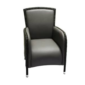 Loungefauteuil Lesura II echt leer/polyrotan - grijs/bruin