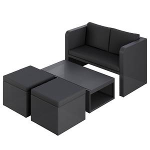 Loungeset Grap (4-teilig) Webstoff / Polyrattan - Anthrazit / Grau