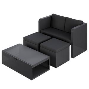 Loungeset Grap (4-teilig) Webstoff / Polyrattan - Anthrazit / Grau