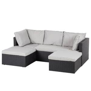 Loungesofa Anda (3-teilig) Webstoff / Polyrattan - Hellgrau / Schwarz