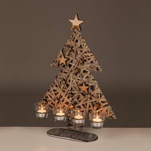 Sapin de Noël Lucas avec lampes tempête Marron - Bois manufacturé - Hauteur : 49 cm