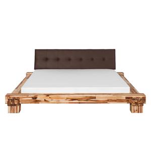 Lit en bois massif Cali II Acacia massif / Imitation cuir - Acacia / Marron - 180 x 200cm