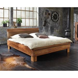 Massief houten bed Shan massief sheeshamhout/kunstleer