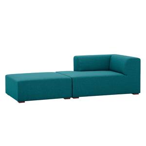 Chaise longue Seed geweven stof - Stof Ramira: Turquoise - Armleuning vooraanzicht rechts