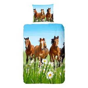 Jersey-Bettwäsche Horses Baumwollstoff - Mehrfarbig - 140 x 200/220 cm + Kissen 70 x 60 cm