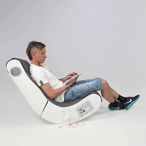 Fauteuil multimédia Racer III Cuir synthétique - Gris / Blanc